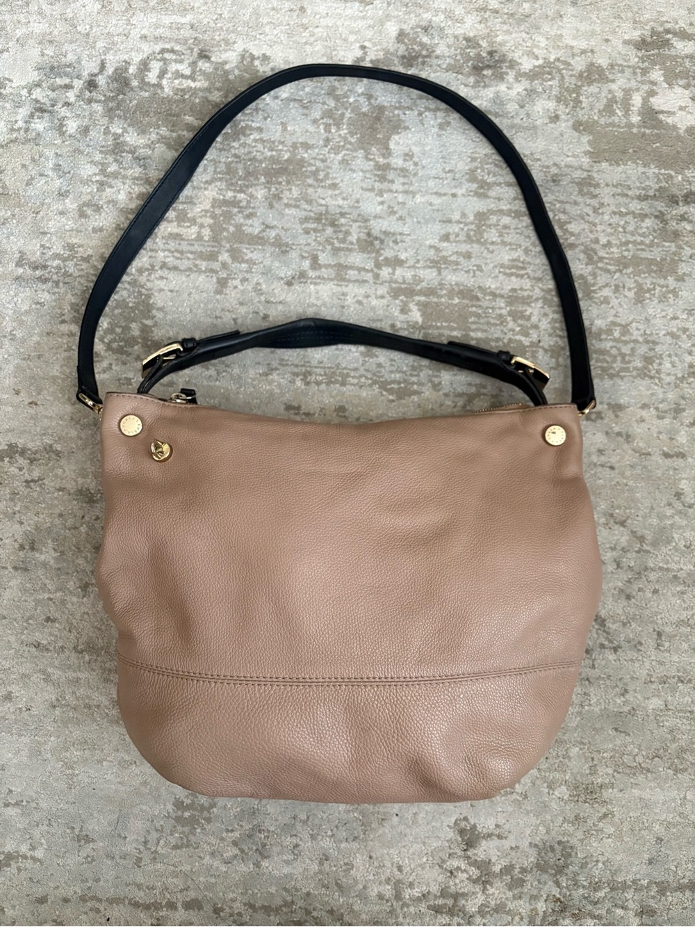 Furla Taupe Pebbled Leather Hobo Bag with Black Handle Detachable Shoulder Strap